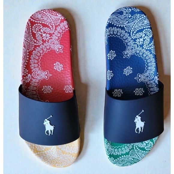 Polo Ralph Lauren Paisley Bandana Color-Block‎ Big Pony Slide Men\'s Size 12 NWT main image 7